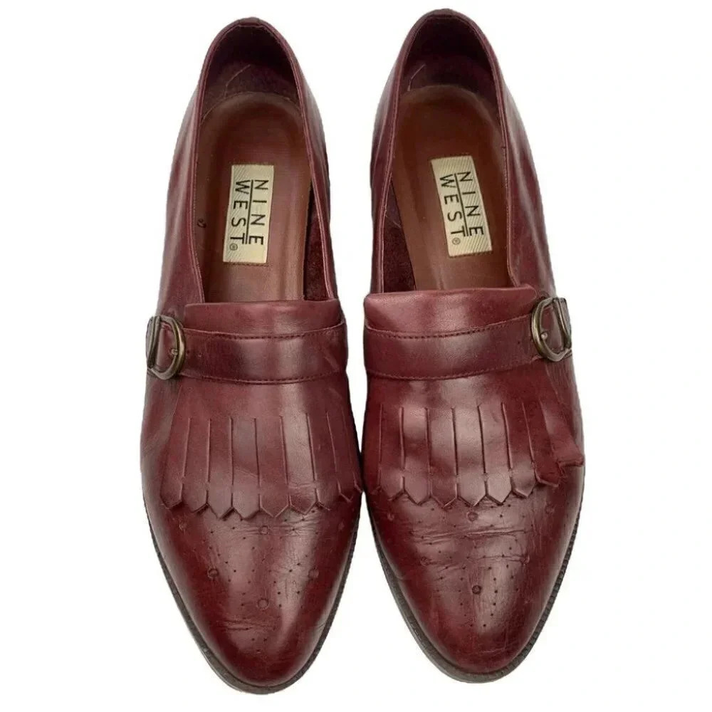 Nine West verity flats sz 10.5 oxblood red leather oxfords vintage 90s Academia